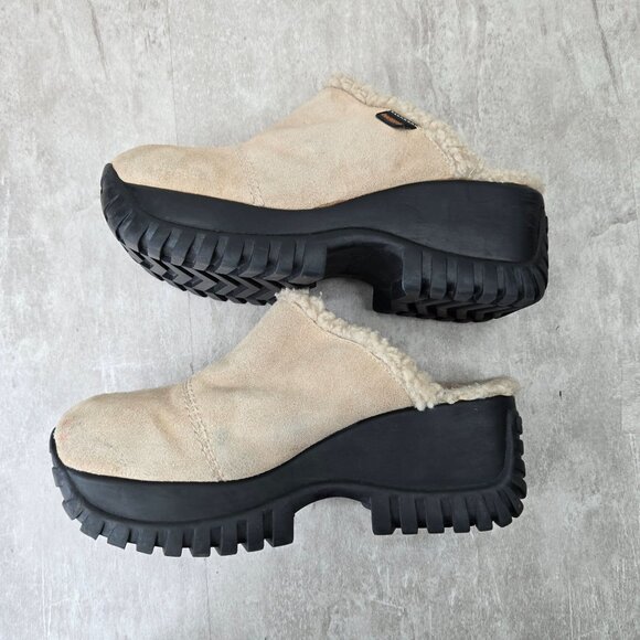 Rocket Dog Platform Clog Shoes Sz 10 Tan Suede Sherpa Y2K Chunky Slip On Mule - Picture 6 of 10